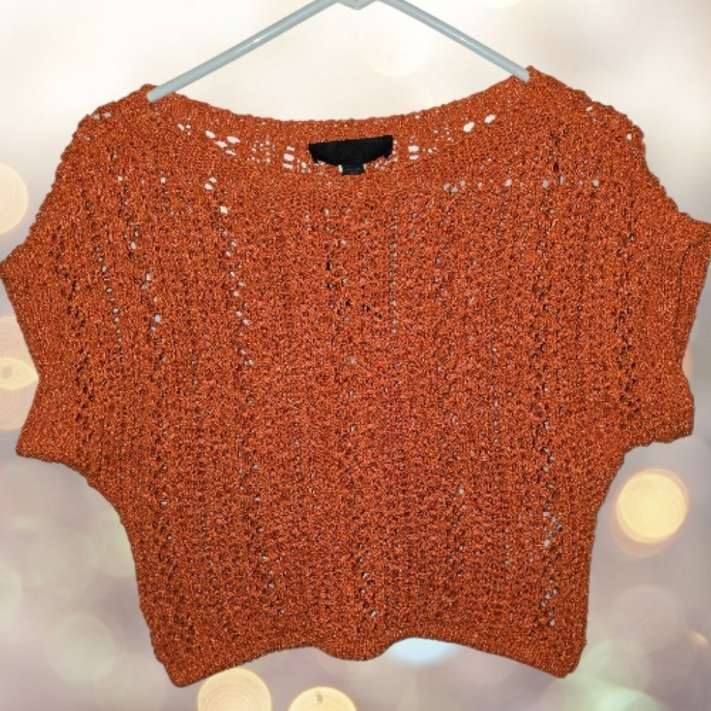 ZARA Burnt Orange Knit Short-Sleeve Sweater Size M